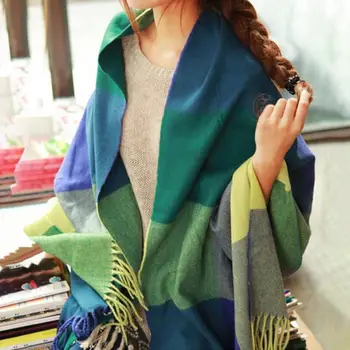 Топъл шал елегантен зимен шал цветен кариран печат шал с пискюл подстригване дебела имитация кашмир топла мода аксесоар уютен