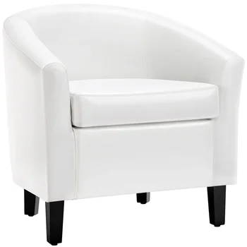 тапицирана барел ръка акцент вана стол, бяла изкуствена кожа хол столове единичен диван тоалетка