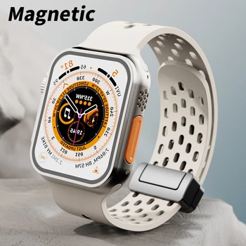 Магнитна силиконова каишка за Apple Watch лента Ultra 49mm 44mm 45mm 41mm 40mm 42mm 38 Мека кореа за iWatch Series 8 se 7 6 5 4 3