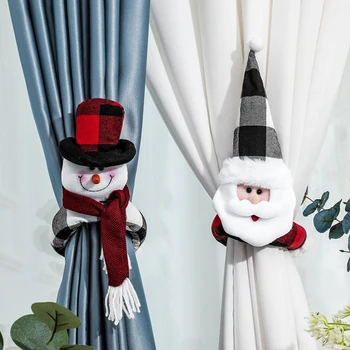 1Pcs Коледа карирана завеса ключалката Santa снежен човек весела Коледа декорация на дома високо качество мъх домакински орнаменти