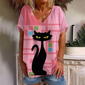 2023 Нова дамска тениска Harajuku Cat 3D печат дизайн естетически унисекс O-образно деколте къс ръкав мода улица случайни тениска S-5XL