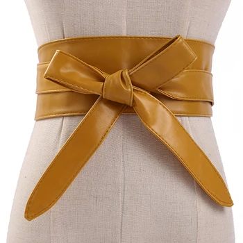 Дамски колан кожа Cummerbunds за жени широка талия колан лък самостоятелно вратовръзка обвивка марка дами мода каишка