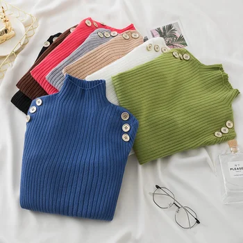 Slim Fit пуловери Дамски дрехи Есен и зима 2023 Нова корейска мода твърди половин висока яка пуловери плетени върхове 28747