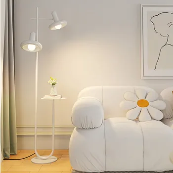 скандинавски ретро двойна глава LED подова лампа хол диван четене стоящи лампи спалня нощно осветление декорация